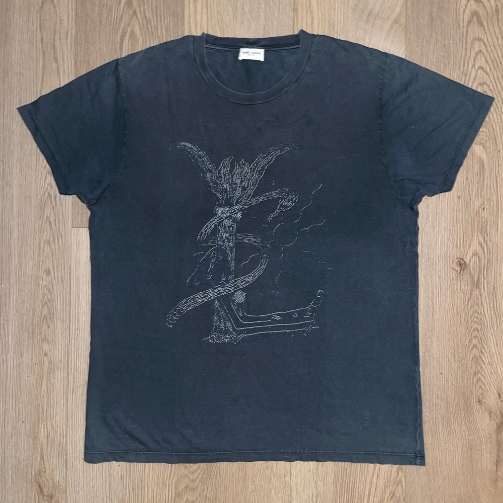 Saint Laurent Serpent Tree of Life Print Grey T-Shirt
